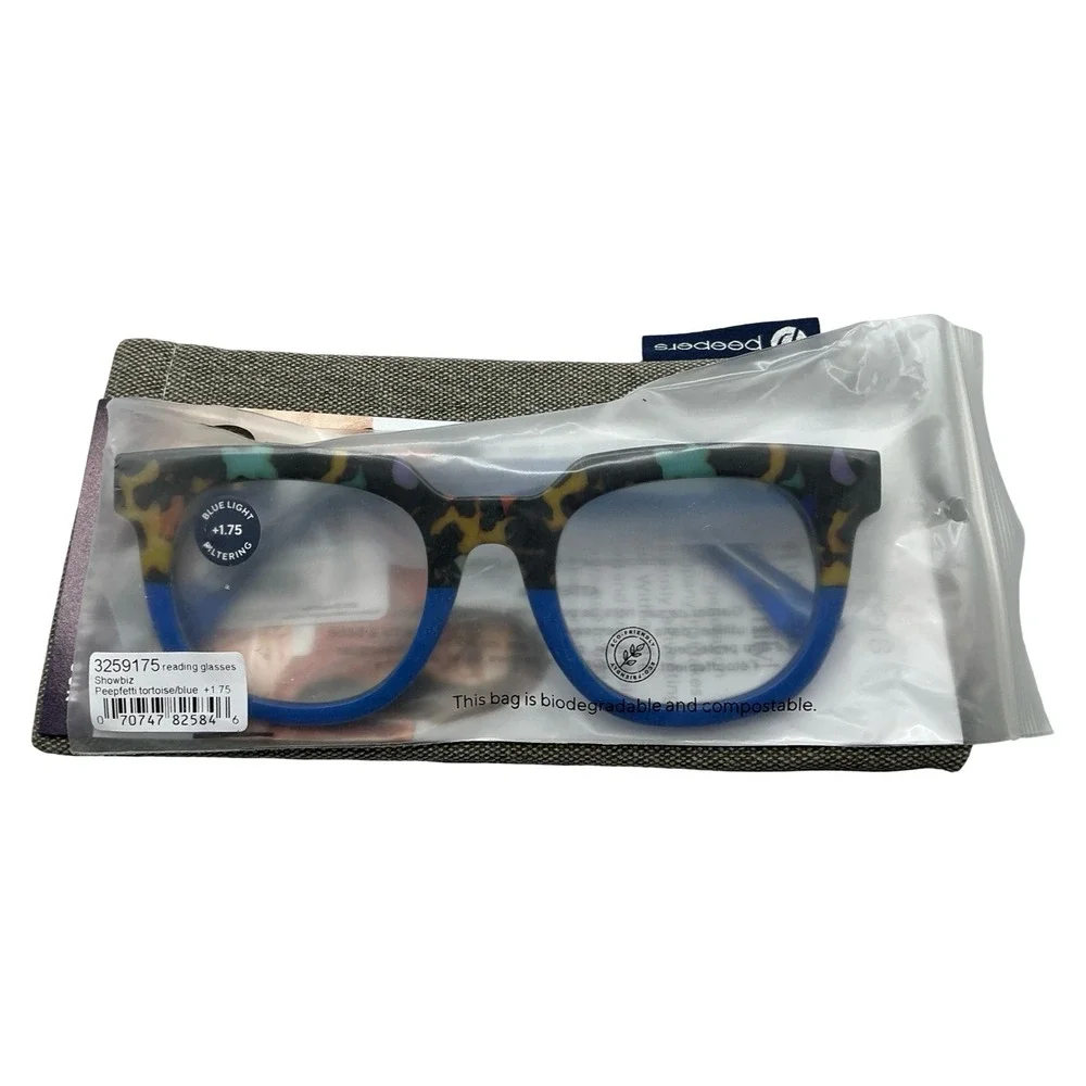Peepers Showbiz Blue Light Reading Glasses +1.75 Peepfetti Tortoise Blue 3259175